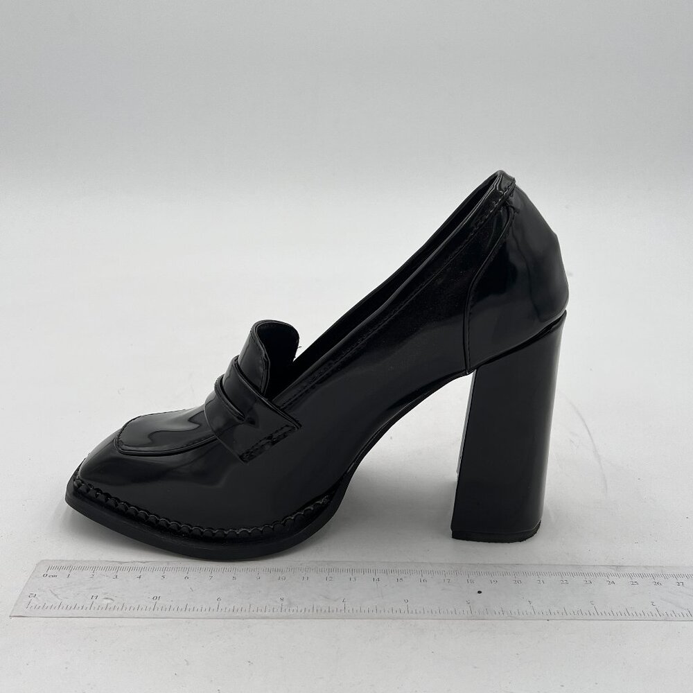 FOWT Black Almond Toe Pumps Chunky High Heels Loafers Slip On Casual Party Shoes - Picture 2 of 7